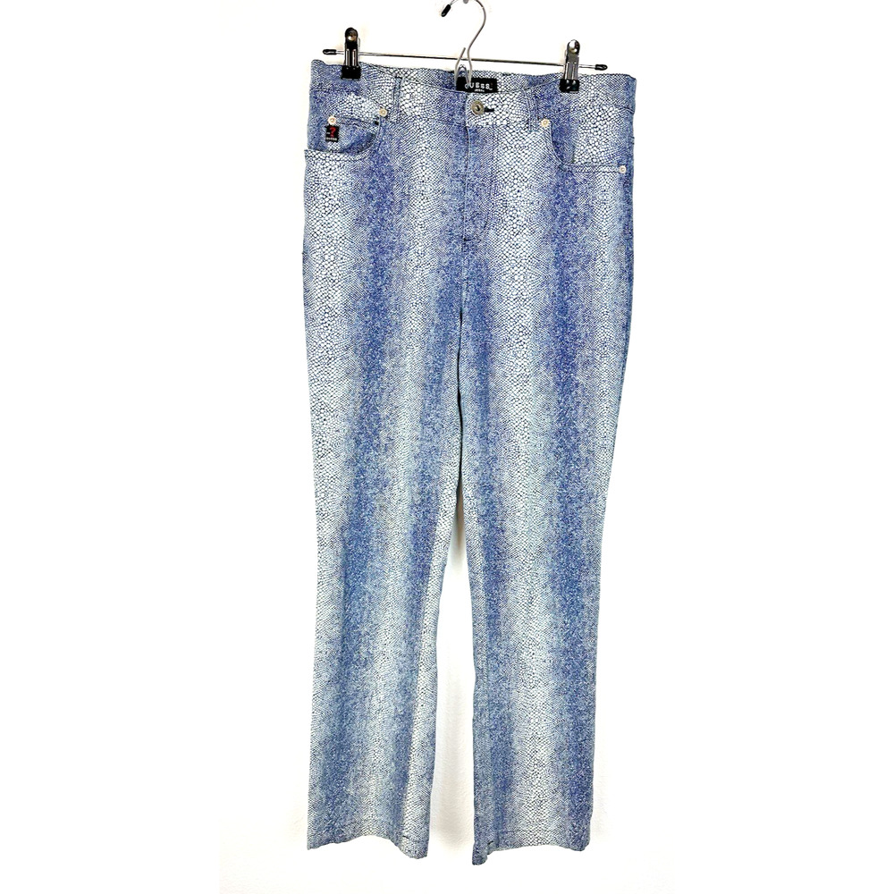 GUESS Vintage Y2K Women's 32 Indigo Blue White Animal Print Straight Leg Jeans